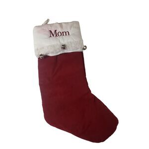 POTTERY BARN NATURAL FAIR ISLE VELVET RED STOCKING MOM EMBROIDERED LINED READ